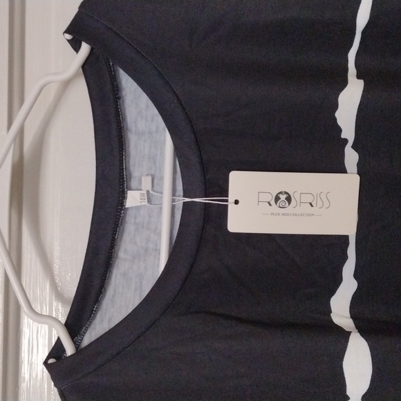 Rosriss T Shirt Womens 18W Black with White Strips. - Picture 2 of 6